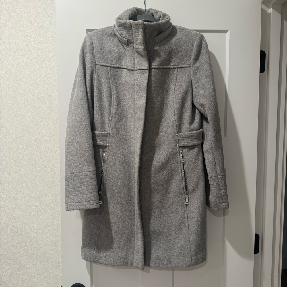 Vince Camuto Light Gray Wool-Blend Stand Collar Pea Coat